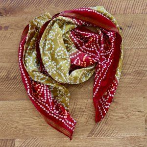Large red and gold silk scarf